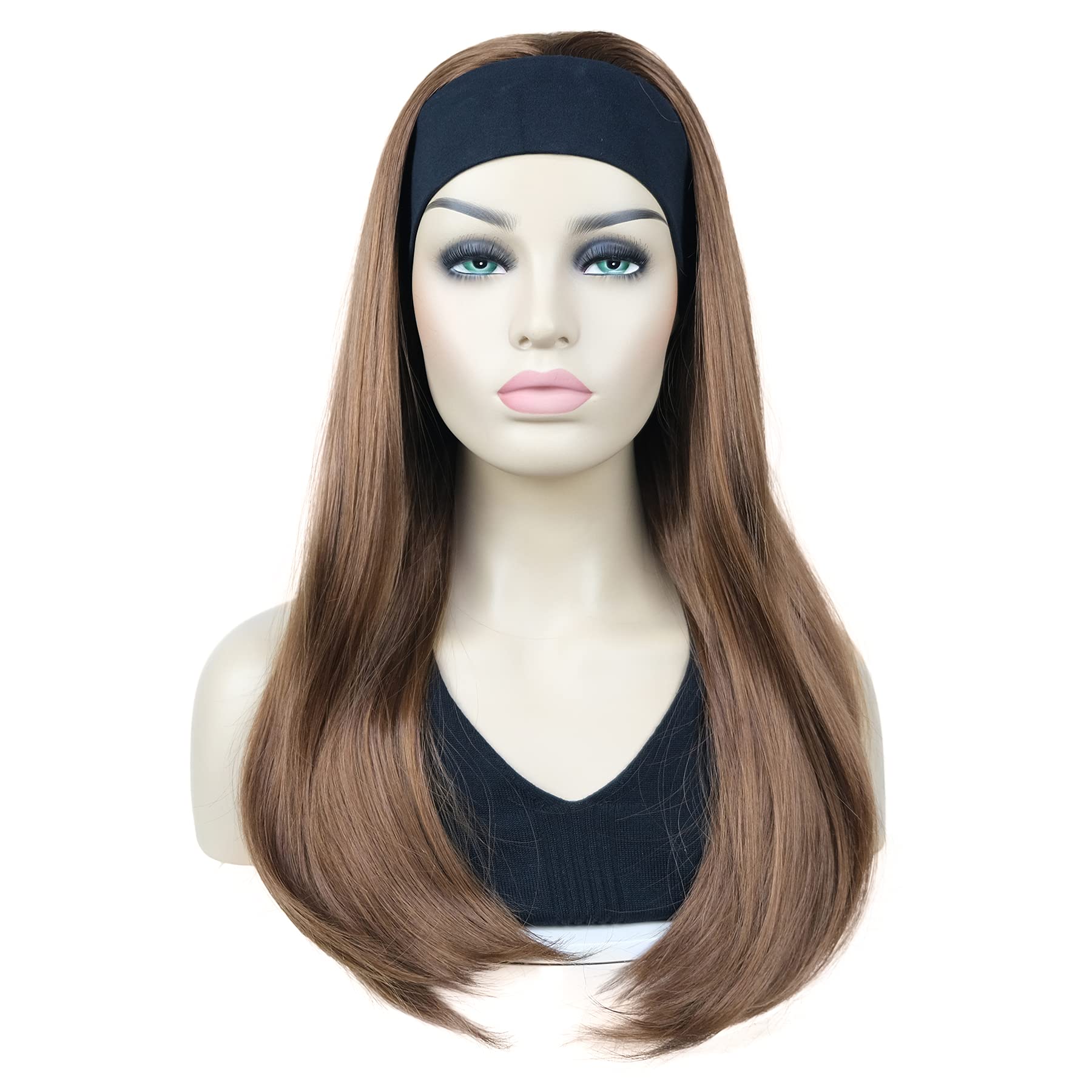 Lydell Long 3/4 Women's wigs hairpiece Straight with Adjust Black Headband wig Synthetic Hair (30 Medium Auburn)