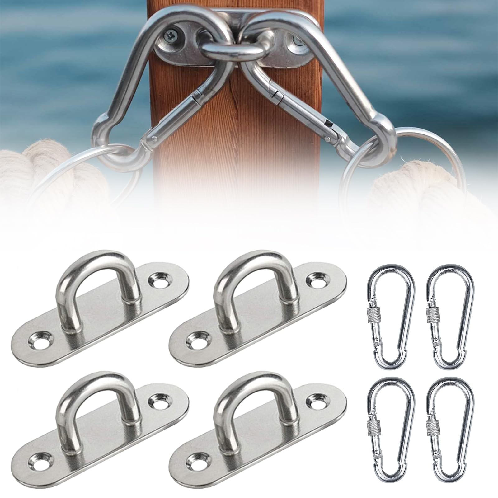 Stainless Steel Eye Plate, 4pcs 5mm Mounting Ring for Boat, Ceiling, Wall, Swing, Marine Hammock