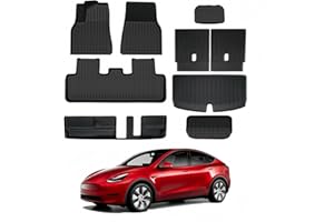 KIKIMO 9PCS for Tesla Model Y Floor Mats 7 Seater 2020-2023 2024, for Tesla Model Y Accessories, All Weather Mats for Model Y, Anti-Slip Cargo Trunk Mat Backrest Mats Custom Fit for Tesla (Not Fit 5)