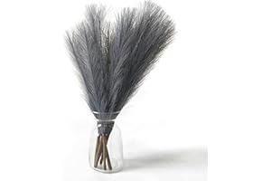 EEAIVNM 6PCS Small Pampas Grass Dried Flower Artificial Dried Floral Decoration Reed Dried Grass,Eternal Flower Pampas Reed Dried Grass for Home,Wedding,Party,Photo Props Decor (Gray)