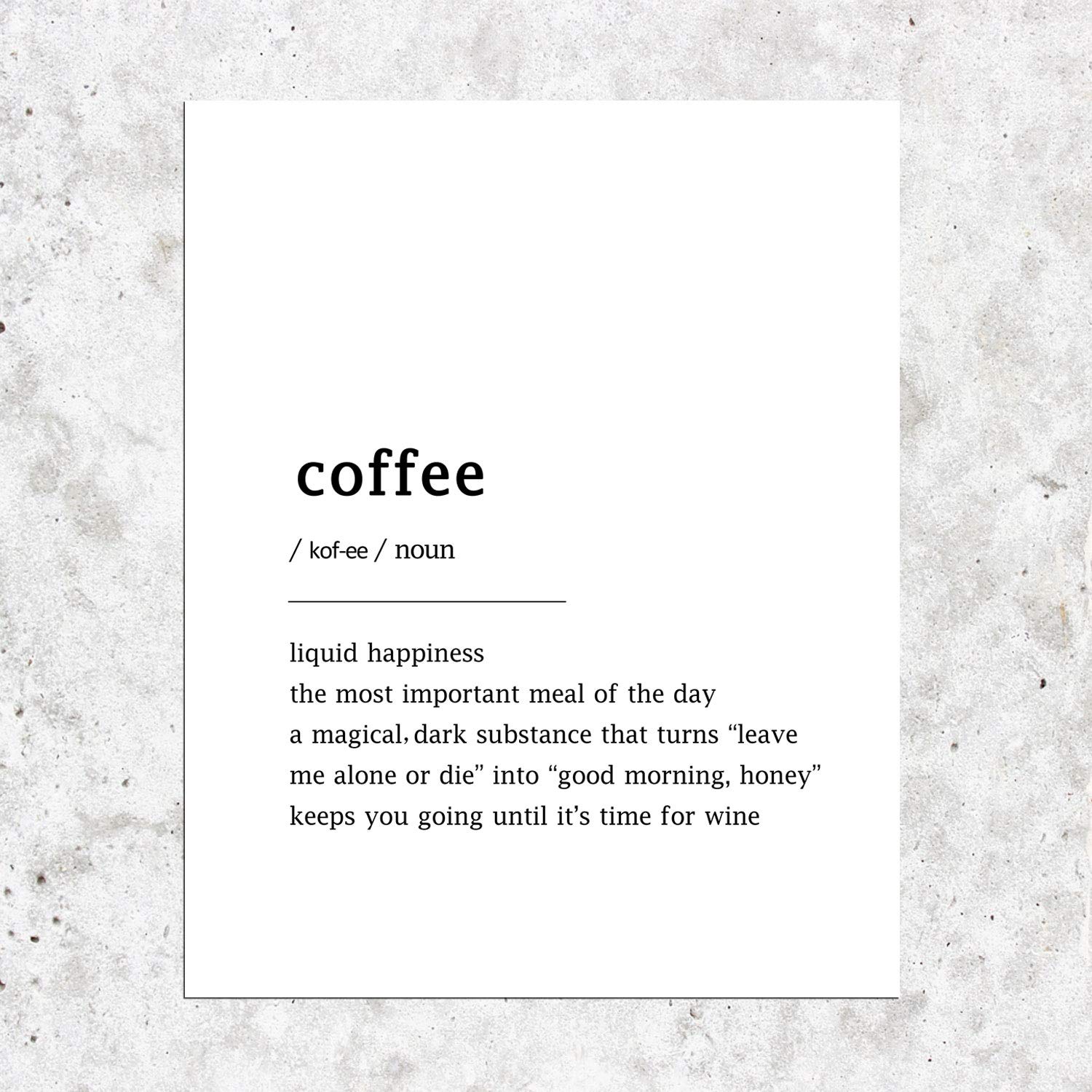Coffee Definition Print - Shimmer Quote Wall Art Paper Poster - Coffee Lovers Gift - Kitchen Wall Decor - Modern Minimalist Design - 8x10 Inch, Unframed