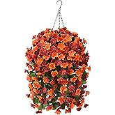 Artificial Fake Hanging Plants Flowers Basket for Fall Autumn Outdoor Decoration,Faux Silk Begonia in Planter UV Resistant Realistic for Outside Home Porch Patio Balcony Yard Decor
