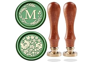 WUERLIN Letter Alphabet M Wax Seal Stamp, Wicker Eucalyptus Initial Sealing With Flower for Wedding Invitation, Gift Wrap, Envelopes, Christmas Card