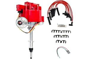 A-Team Performance - HEI Distributor 65K Coil 7500 RPM Complete Kit w/Red Silicone Spark Plug Wires Pigtail Harness - Compatible with Chevrolet Chevy GM GMC Truck Late Model Inline 6CYL 230 250 292