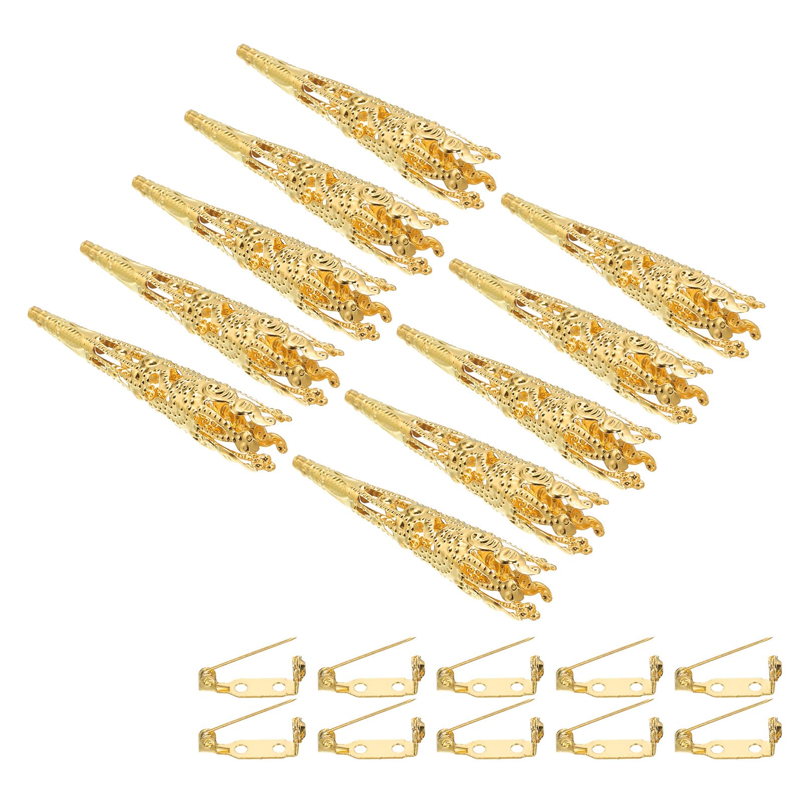 PATIKIL 41mm Corsage Decorative Holder, 15 Pcs Brooch Pin Vase Pocket Boutonnieres Holder with Bar Pins for Wedding Party DIY Crafts, Gold Tone