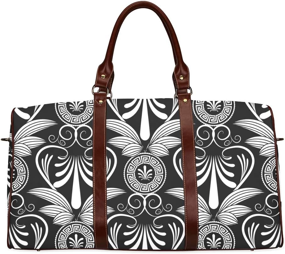 Travel Duffel Bag Black Pottery Ancient Greek Mythology Waterproof Weekender Bag Overnight Carryon Hand Bag Women Ladies Tote Bag with Microfiber Leather Luggage Bag