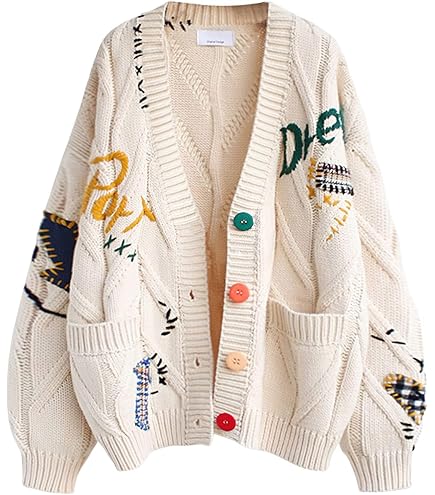 utcoco Womens Open Front Cardigan Cable Knit Long Sleeve Button