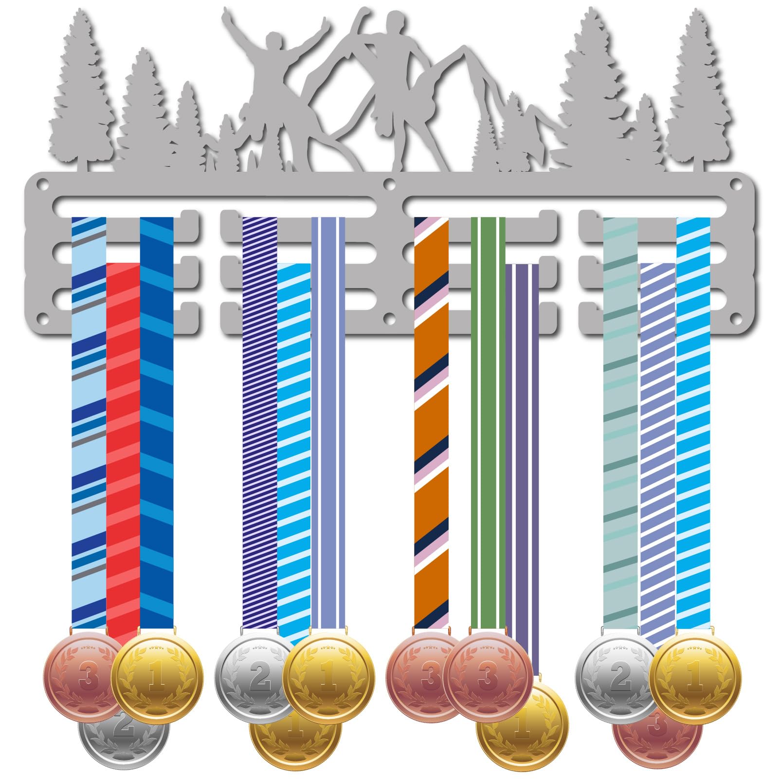 CREATCABIN Running Medal Holder Mountain Medal Hanger Display Wall Rack Small Metal Silver Hanging Awards Mount Decor Sports Race Ribbons Organizer for Runners Marathon Athlete Players 11.4 x 5.1Inch