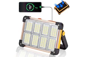 YXQUA 120W Solar Rechargeable Work Light, 144 LED 10000LM Portable Flood Light with Stand, IP66 Waterproof 4 Modes LED Job Site Lighting Flashlights for Mechanic Camping Fishing Car Repair
