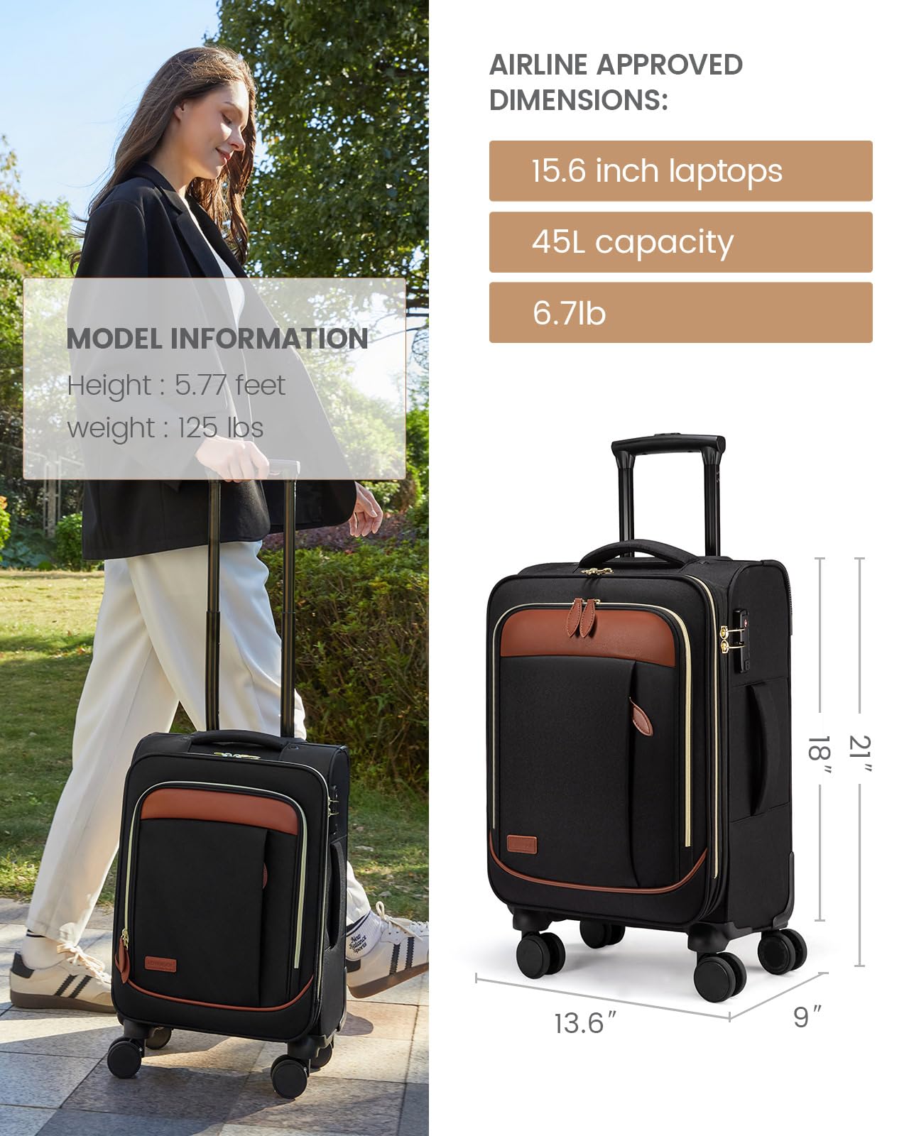 LOVEVOOK Carry on Luggage for Women and Men, Softside Suitcases with Daul Wheels