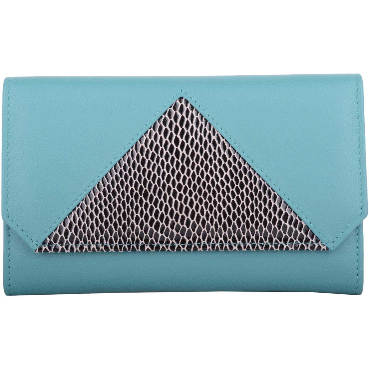 Womens Smooth Leather RFID Protected Credit Card/Money Purse with Snake Effect Design - Turquoise