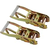 BOKE YOUNG 2-inch Ratchet Tie Down Buckle with J-Hook | Tie Down Used for Car Trailer Flatbed Truck Fastening Cargo (2 Pack)
