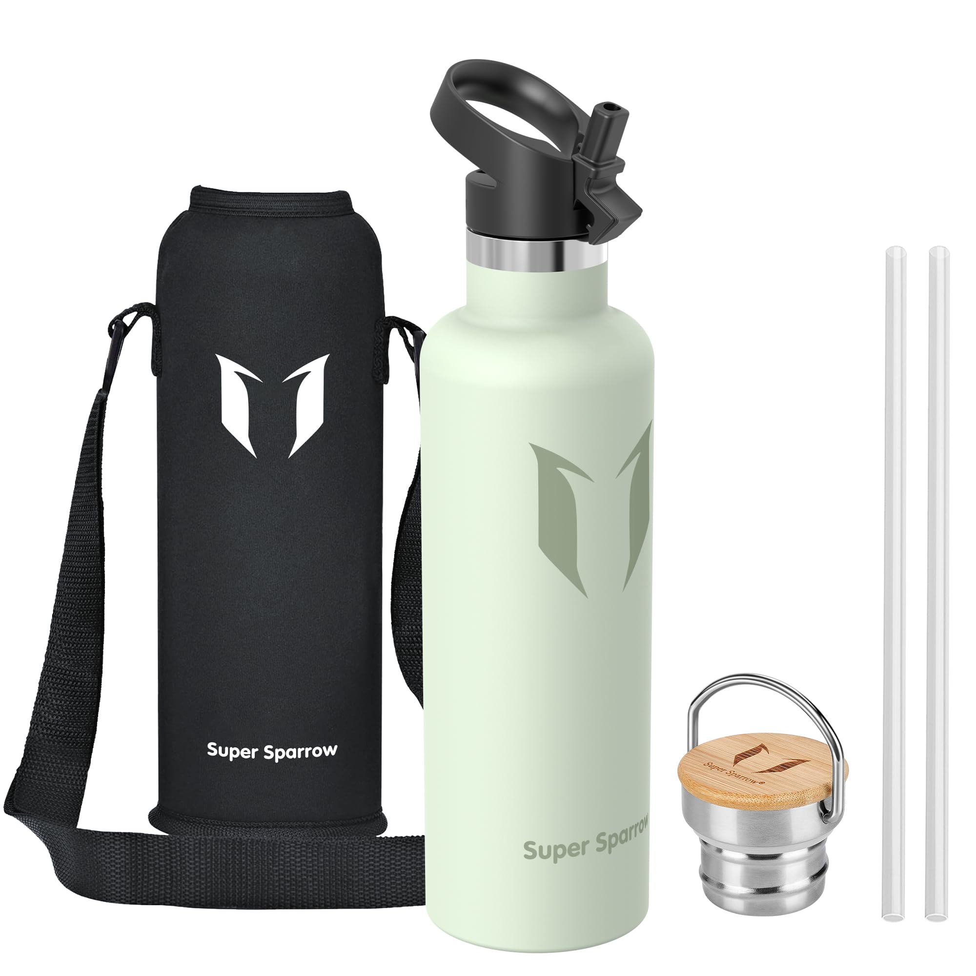 Super Sparrow Water Bottle Stainless Steel - 1000ml - Insulated Metal Water Bottles - Standard Mouth Flask - BPA Free - Straw Bottle for Work, Gym, Sports - 2 Lids