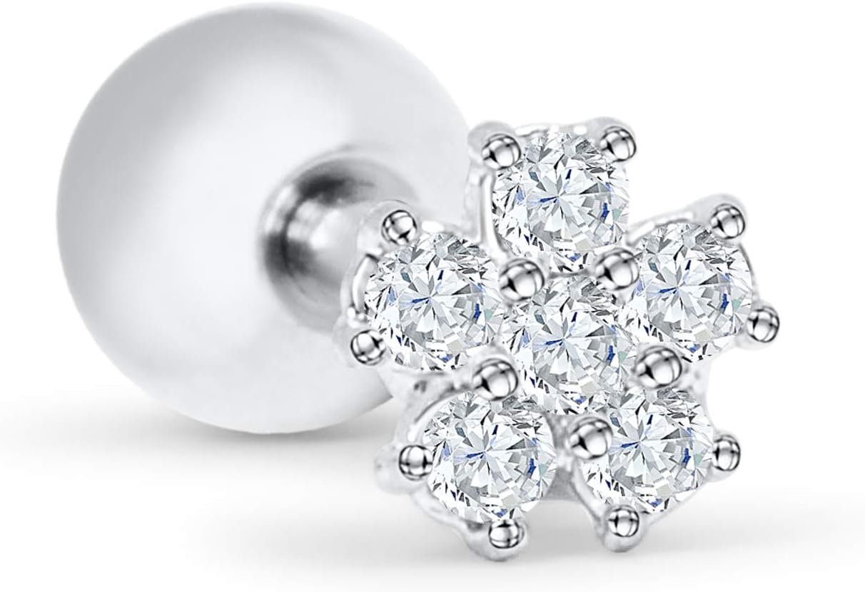 14k Gold Plated Simulated Diamond Cz Big Mini Small Flower Star Constellation Snowflake Ear Barbell Ball Stud Earring Piercing