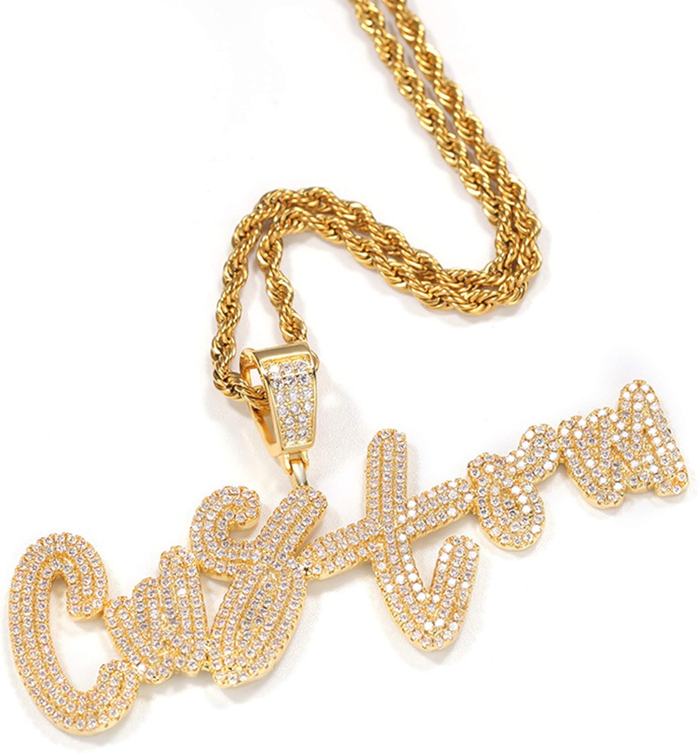 Junmei Iced Out Chain for Men Custom Hip Hop Cursive Name Necklace