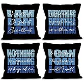 MONALET Blue Inspirational Throw Pillow Covers 18x18 Set of 4, Motivational Preppy Decor Pillow Cases Gifts for Teen Boys Dorm Bedroom Playroom Office, Positive Affirmations Pillowcases for Couch Sofa