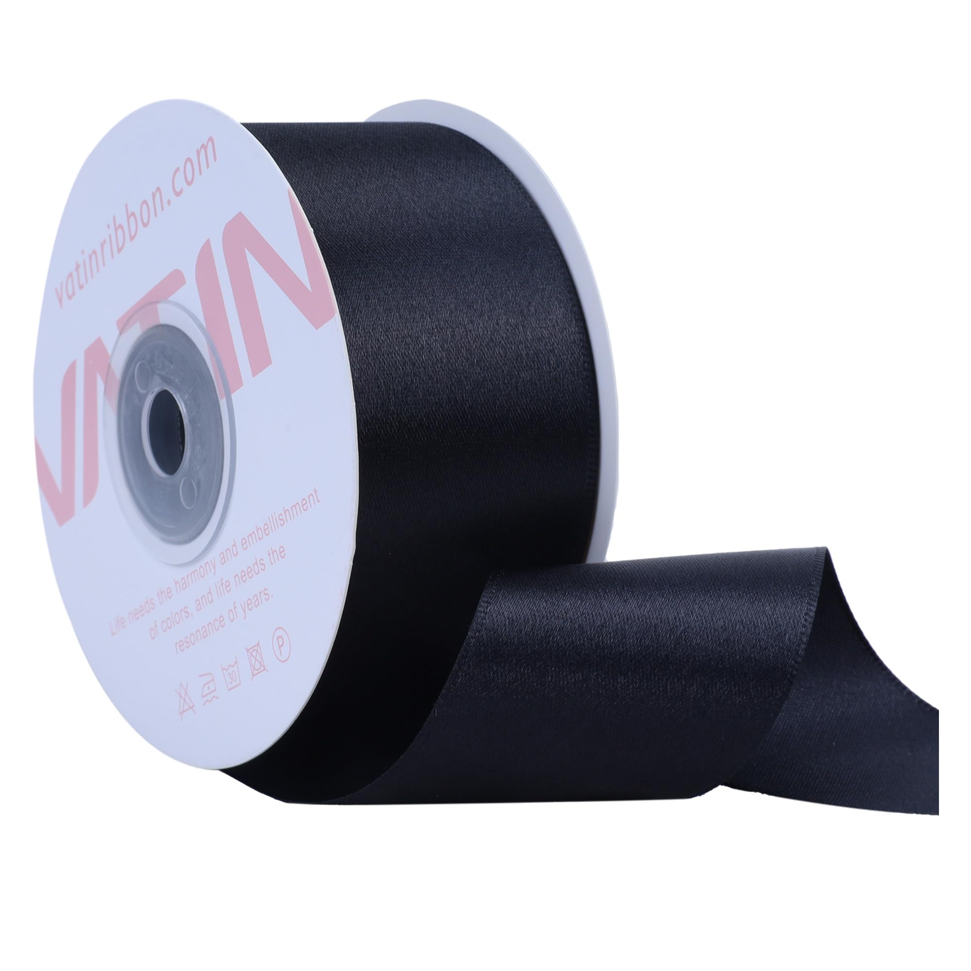VATIN Black Satin Ribbon Polyester 40mm X 23m(25 Yards) Craft Fabric Ribbon Perfect for Gift Wrapping,Hair Bow,Party Balloon Trimming, Cake Decoration Sewing and Other Craft Projects