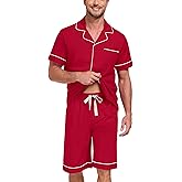 EA'S SECRET Men's 100% Cotton Pajamas Set Short Sleeve Button Down Notched Collar Sleepwear Lounge Pjs Set With Pockets