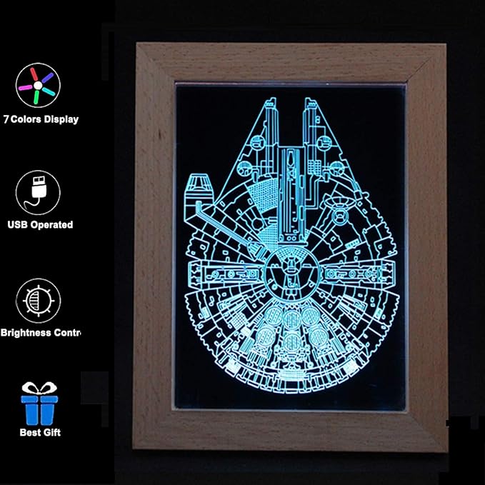 EFGS 3D visuelle Lampe optische Täuschung LED Nachtlicht, erstaunliche 7 Farben Millennium Falcon Form Lampen, USB-Gebühr für