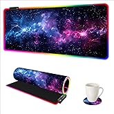 AIMSA LED Gaming Mouse Pad RGB, Large Mouse Pad with 14 Light Modes, Keyboard Mousepad Led Extended Surface (35.4 x 15.8 in) for Desktop Gamers, Blue Purple Starry Nebula