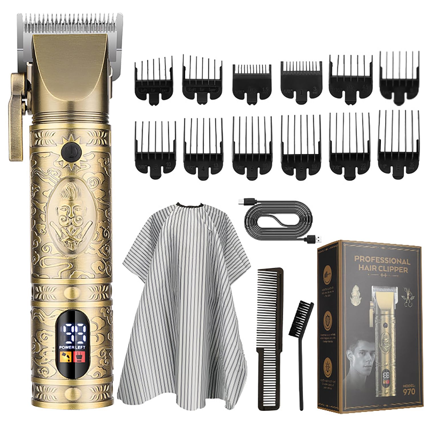 Roziapro Professional Hair Clippers Cordless Beard Trimmer for Men Zero Gapped T-Blade Trimmer USB Rechargeable Haircut Kit (Golden)