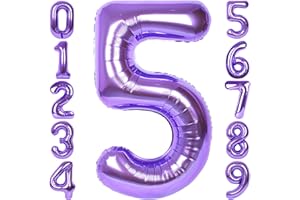 RainbowQ Party 5 Balloon Number 40 Inch for Boy or Girl Big Purple 0-9 Foil Mylar Large 5 Number Balloon Happy 5th Birthday P