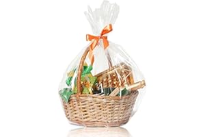 WIKDAY Cellophane Wrap for Gift Baskets 10 PCS 18x30 Inches Large Clear Cello Gift Bags with Ties Plastic for Gift Giving, Packaging Products