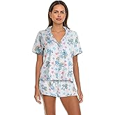 COCO BRANDS The Smurfs Women’s Pajama Set, Soft Stretchy Pajama Shorts & Short Sleeve, Notch Collar, Button Down Top