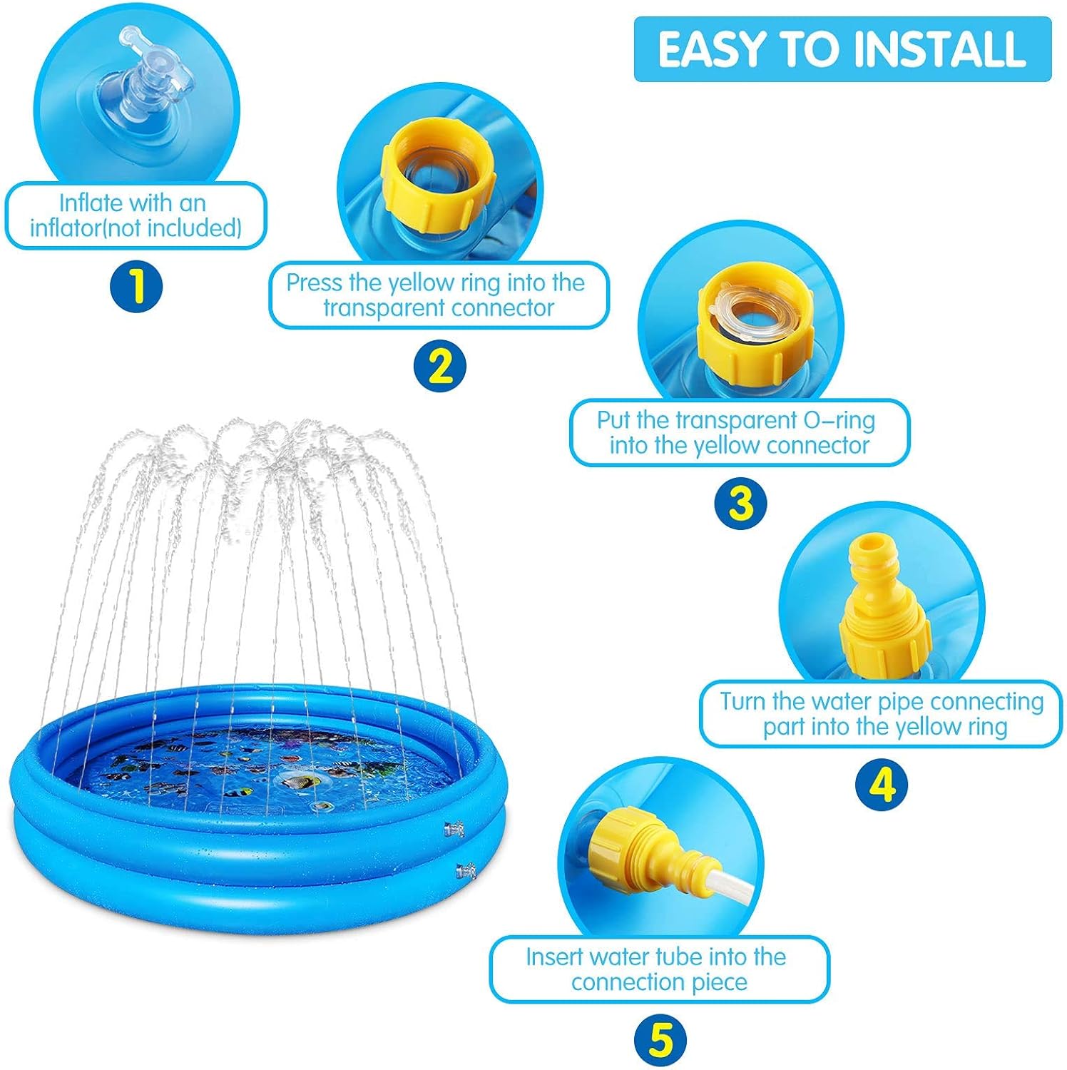 Inflatable Kiddie Pool with Sprinkler for Kids - 50" Baby Pool for Summer Fun, Swimming Pool for Backyard - Inflatable Kids Pool Above Ground, for Age 2 3 4 5 6 7 8 9 10+: Toys & Games
