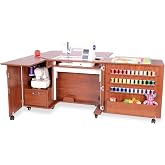 Arrow K8405 Wallaby Kangaroo Sewing, Cutting, Quilting, Crafting Cabinet and Table, Includes Storage and Airlift, Portable with Wheels, Teak Finish
