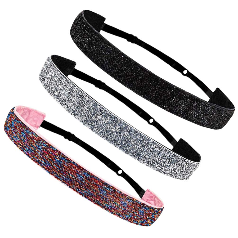 Beaupretty Womens Headband Glitter Headband for Girls,Nonslip Kids Headband Elastic Sparkly Girls Headband Stretch Hairband,3pcs(siliver,colorful1,colorful2) Mens Headband