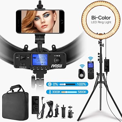 Ring Light with Wireless Remote Controller,IVISII 19 inch LED Ring Light with LCD Display Adjustable Color Temperature 3000K-5800K with Stand, for YouTube Makeup, Video Shooting, Vlog, Selfie