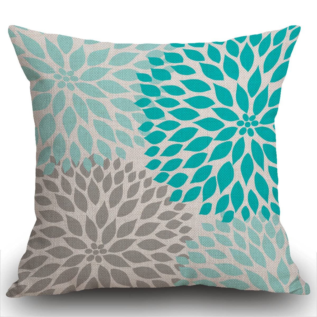 Smooffly Cushion Cover Teal White Turquoise Blue Gray Dahlia Mod Baby Decorative Pillow Case Home Decor Throw Pillow Cover Square 18 x 18 Inch Pillowcase 45X45CM