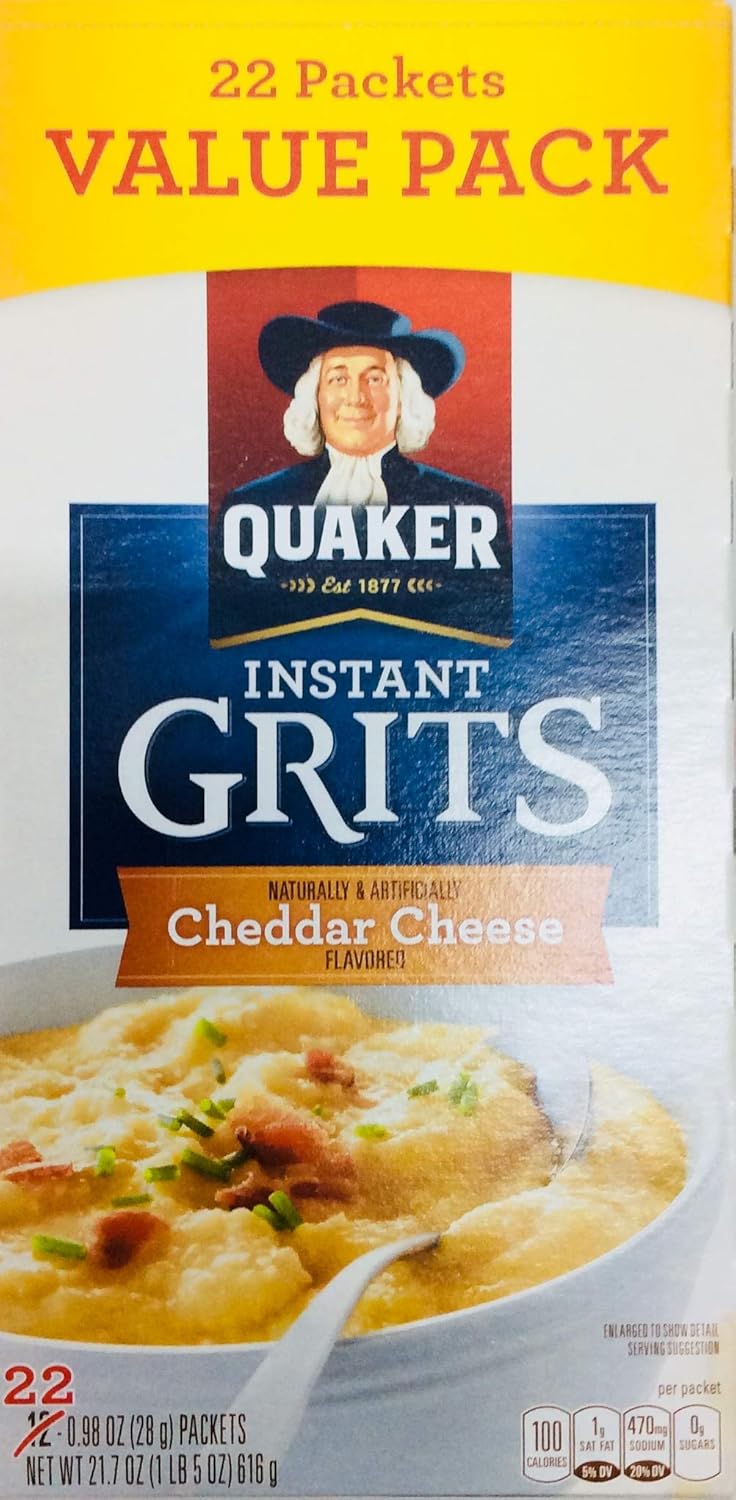 Quaker Instant Grits Cheddar Cheese Flavored Value Size 22