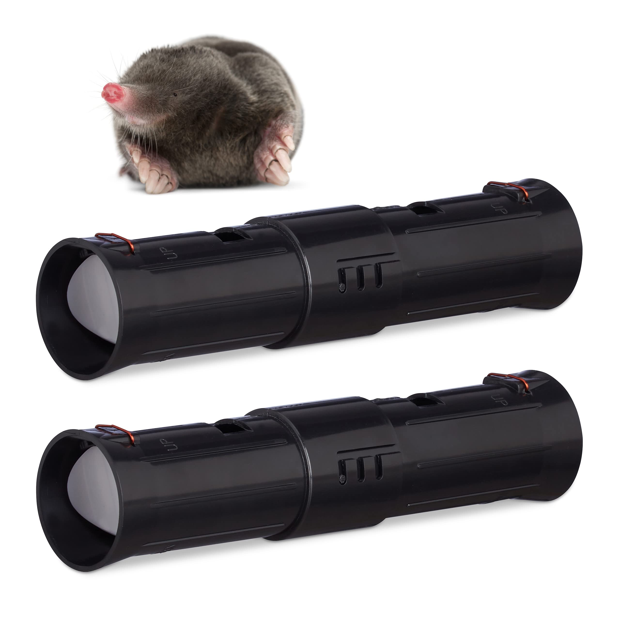 Relaxdays Set of 2 Mole Traps, 2 Control Openings, Garden Pest Removal, Adjustable, Animal-Friendly, 27 x 6 cm, Black