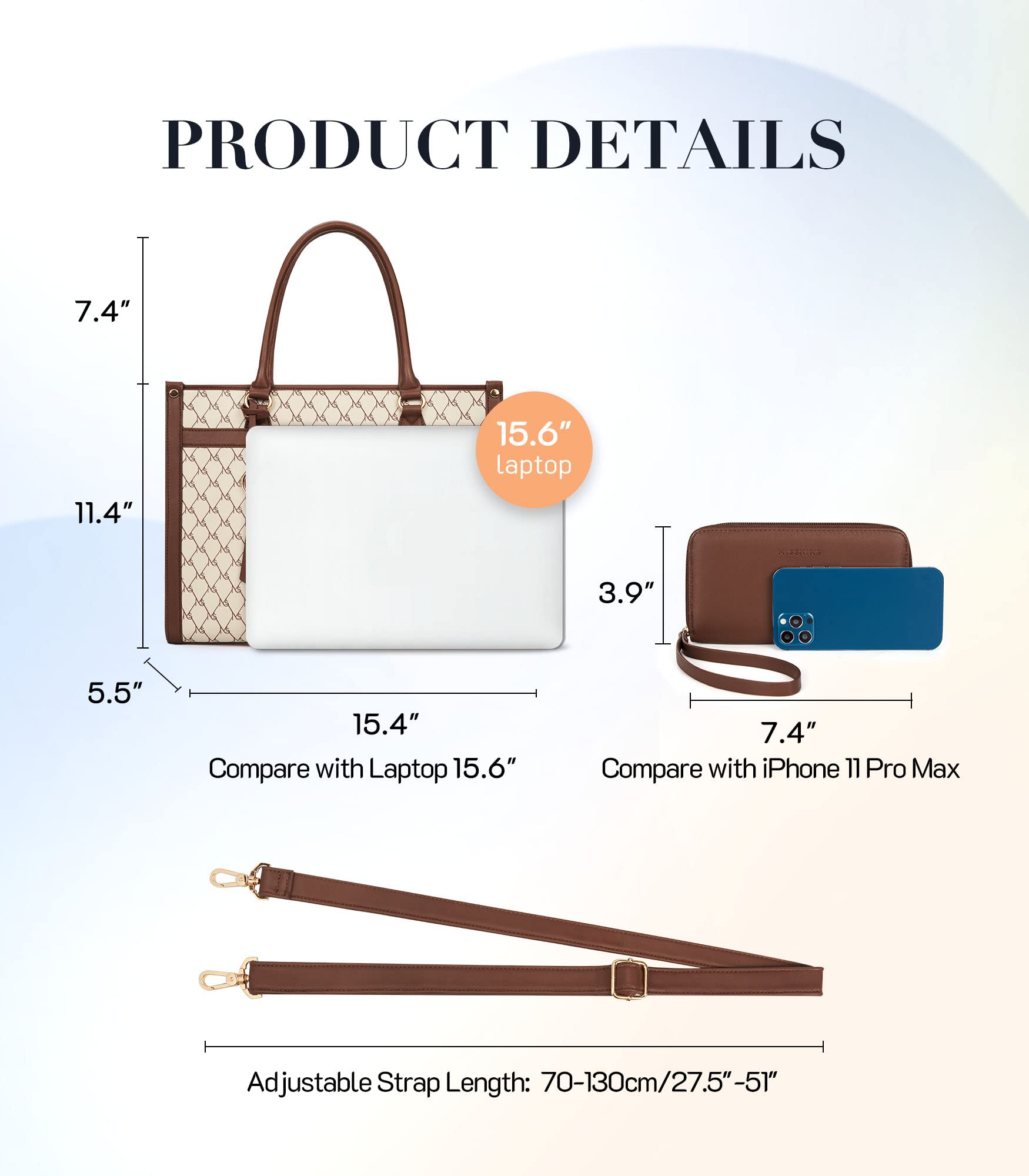 Missnine Laptop Tote Bag 15.6 inch Laptop Bag Stylish Briefcase for Women Work Shoulder Bags for Office, Travel