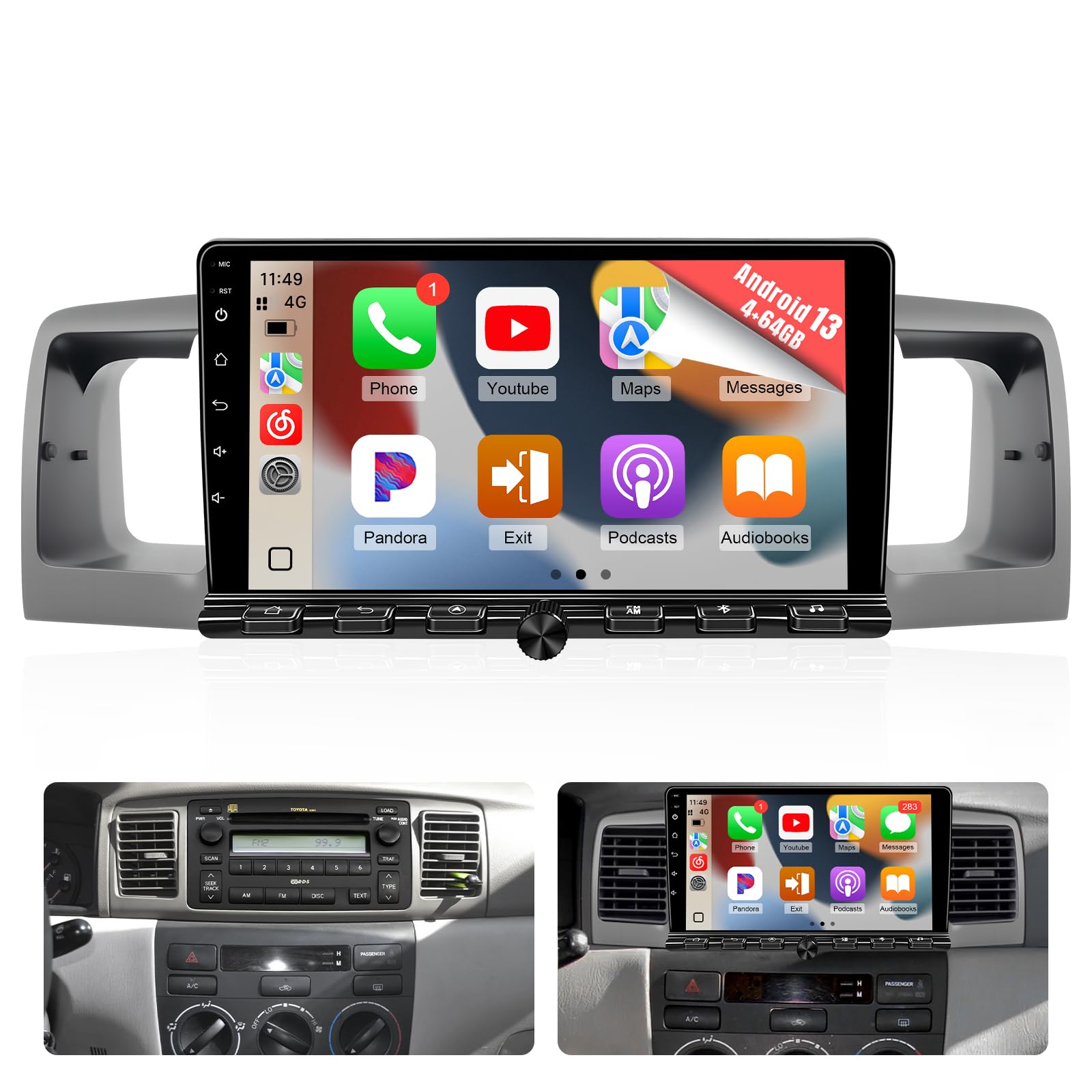 Photo 1 of Naifay 4G+64G Android 13 Car Stereo for Toyota Corolla 2003 2004 2005 2006 2007 2008 Radio Upgrade, 9inch Touch Screen for Corolla with CarPlay Android Auto Bluetooth/GPS/WiFi/SWC