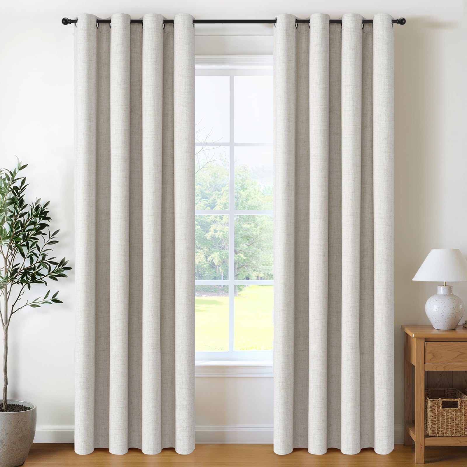 Photo 1 of 100% Blackout Shield Linen Blackout Curtains for Bedroom, Thermal Insulated Curtains 84 Inch Length 2 Panels Set, Grommet Drapes for Living Room, 50” W x 84” L, Beige