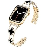 Wipalor Four-leaf Clover Band Fit Gold Apple Watch Bands for Women 46mm 44mm 45mm 49mm 42mm, Thin iWatch Bands for Women, Metal Bling Bands for Apple Watch SE Series 11 10 9 8 7 6 5 4 3 Ultra Gold/Black