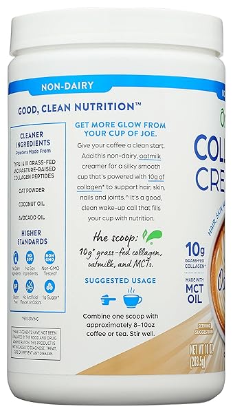 ORGAIN COLLAGEN COFFEE CREAMER, 10G GRASS FED HYDROLYZED COLLAGEN PEPTIDES, ORIGINAL – WITH ORGANIC OAT MILK POWDER, COCONUT OIL, MCT OIL, AVOCADO OIL, HAIR, SKIN, NAIL, & JOINT SUPPORT – 10OZ