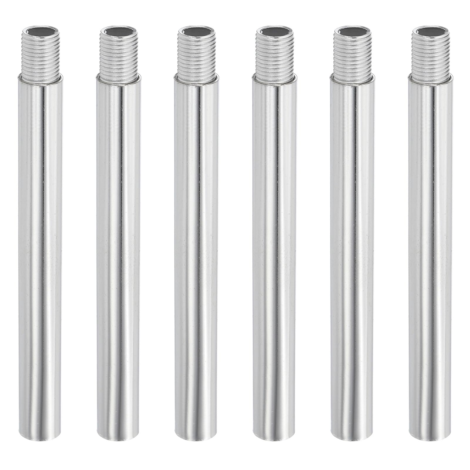 PATIKIL Threaded Extension Rod, 6 Sets 4" M10 x 1mm Fine Thread Lamp Pipe with Lamp Pipe Nipples for Pendant Light Island Lighting Chandeliers Stems, Silver Tone