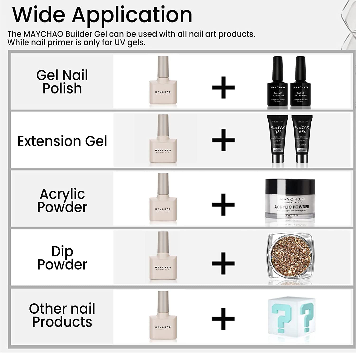 MAYCHAO 15ML 5 in 1 Clear Builder Gel Nail Polish for Extension, Strengthener, Hard Base Gel, Rhinestone for Valtines Home Manicure, 0.5 OZ - Image 6