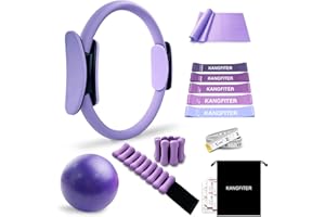 KANGFITER Pilates Equipment Kit for Home Workout, Pilates Ring and Ball Set with Adjustable Ankle Wrist Weights, Resistance Bands, Tape Measure, Bag, Pilates Essentials Accessories for Women Yoga