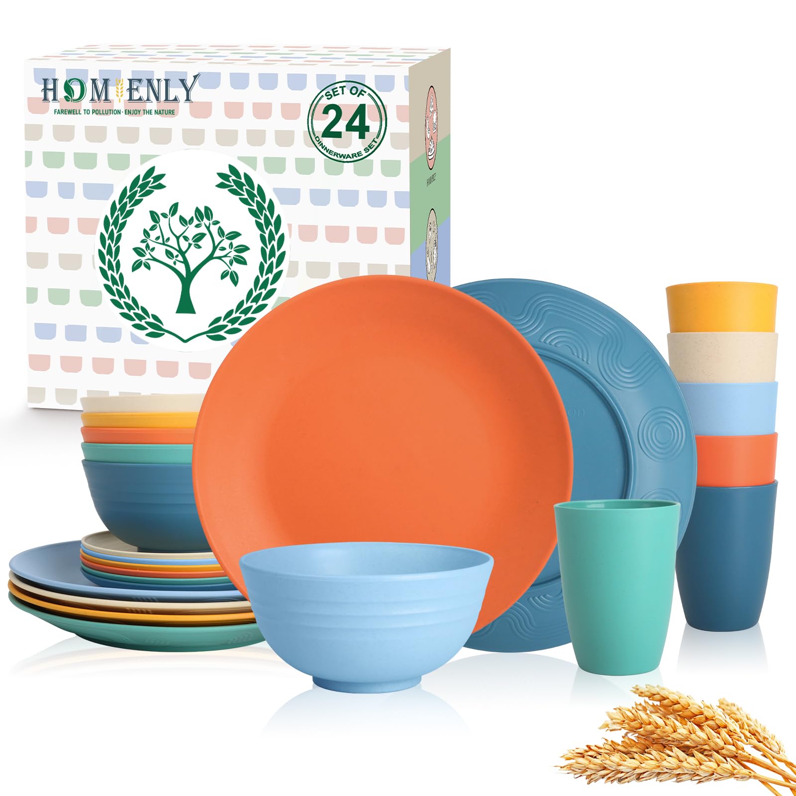 Homienly Unbreakable Wheat Straw 24-Piece Dinnerware Set