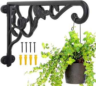 KiaoTime Cast Iron Hanging Hook Bracket Wall Hanger 12" Deep Outdoor Indoor Wall