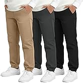LessonZoo 3 Pack Boys Uniform Jogger Pants School Wear Elastic Waist Pull-on Stretchy Pants with Pockets for Kids 6-14 Years