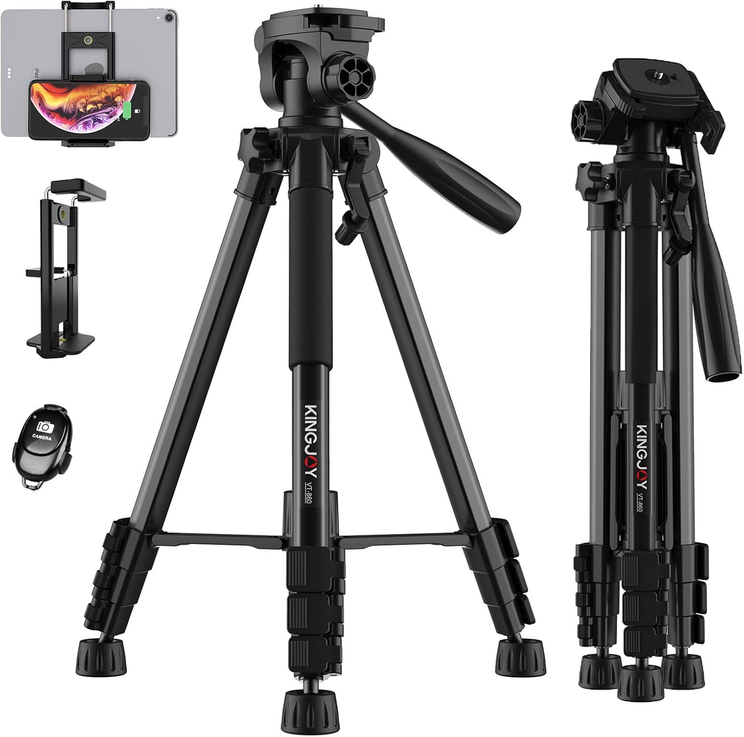 57 inch Camera Tripod for Canon Nikon Lightweight Aluminum Travel DSLR Phone Camera Tripod with 2 in 1 Phone Tablet Holder/Remote Shutter/Carry Bag : Camera & Photo