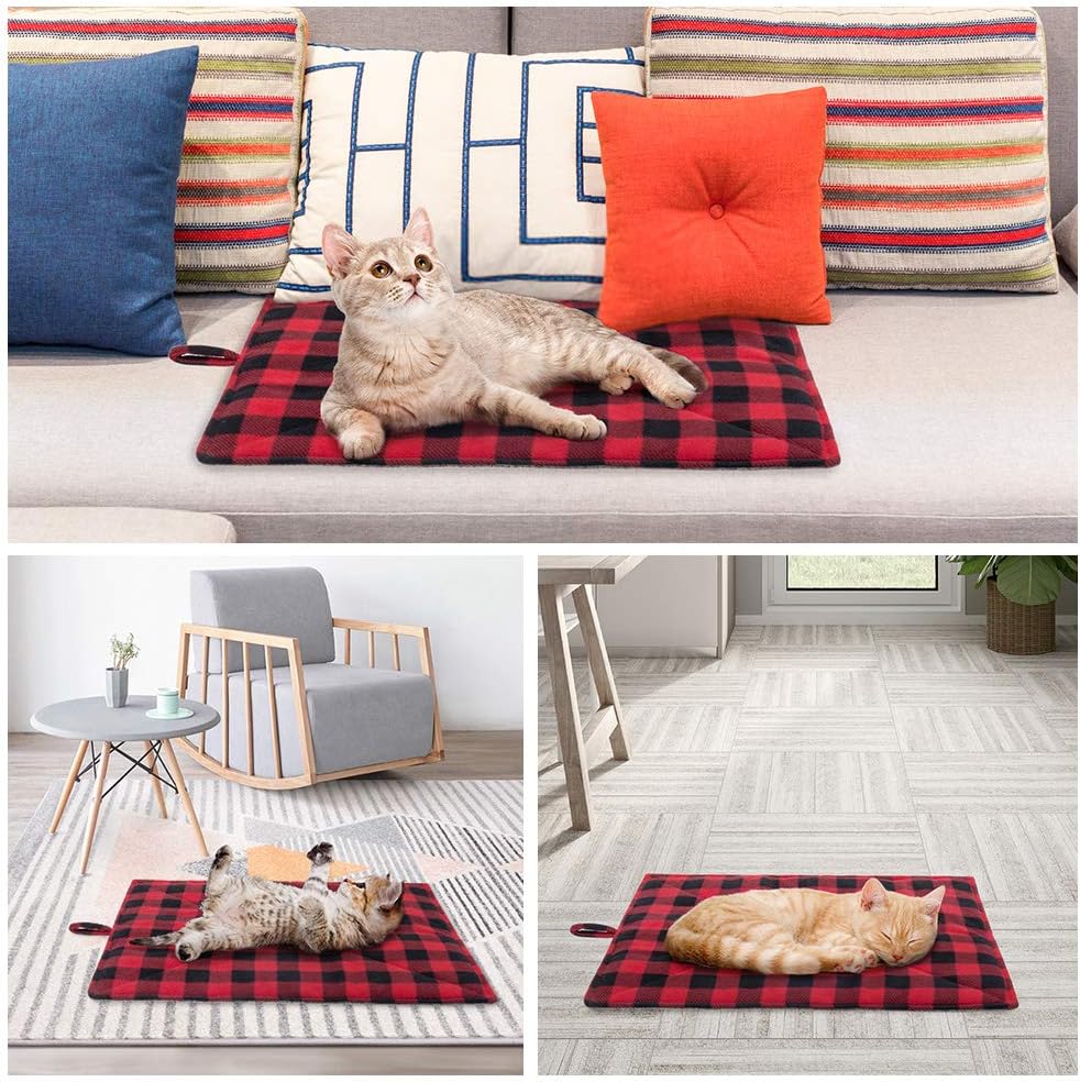 PUPTECK Cat Self Heating Bed Mat - Cozy Self Warming Washable Pet Thermal Pad with Hang Loop, Anti Slip Sleeping Bed for Kitties Puppies Small Animals, Red : Pet Supplies