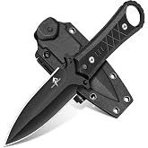 Purple Dragon D2 Steel Tactical Fixed Blade Knife with Sheath | Black Full‑Tang Outdoor Survival Knife with Ergonomic Textured Handle, Ideal for Camping &amp; Bushcraft, Gifts for Men