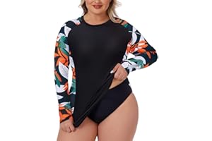 Zamowoty Women's Plus Size Rash Guard Long Sleeve Swim Shirt UPF50+ Sun Protection Loose Fit Quick Dry Swimsuit Tops